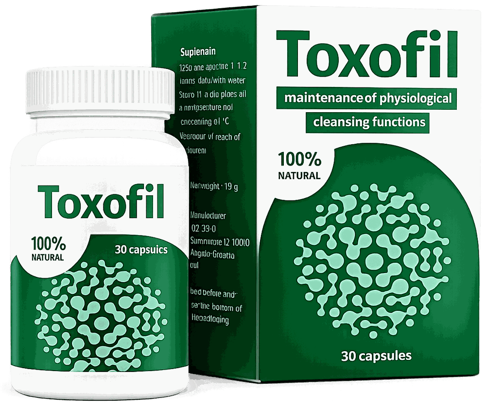 Toxofil – опаковка и флакон с 30 капсули